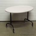 Steelcase White Oval Mobile Rolling Height Adjustable Table